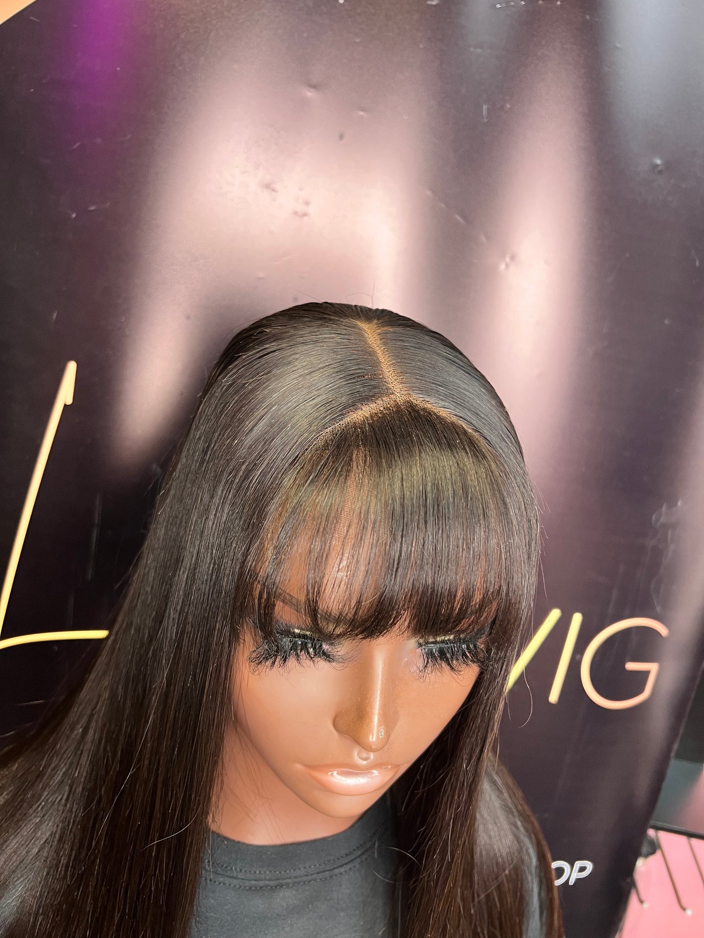 20 INCH BANG CLOSURE 5X5 LACE WIG NATURAL BLACK