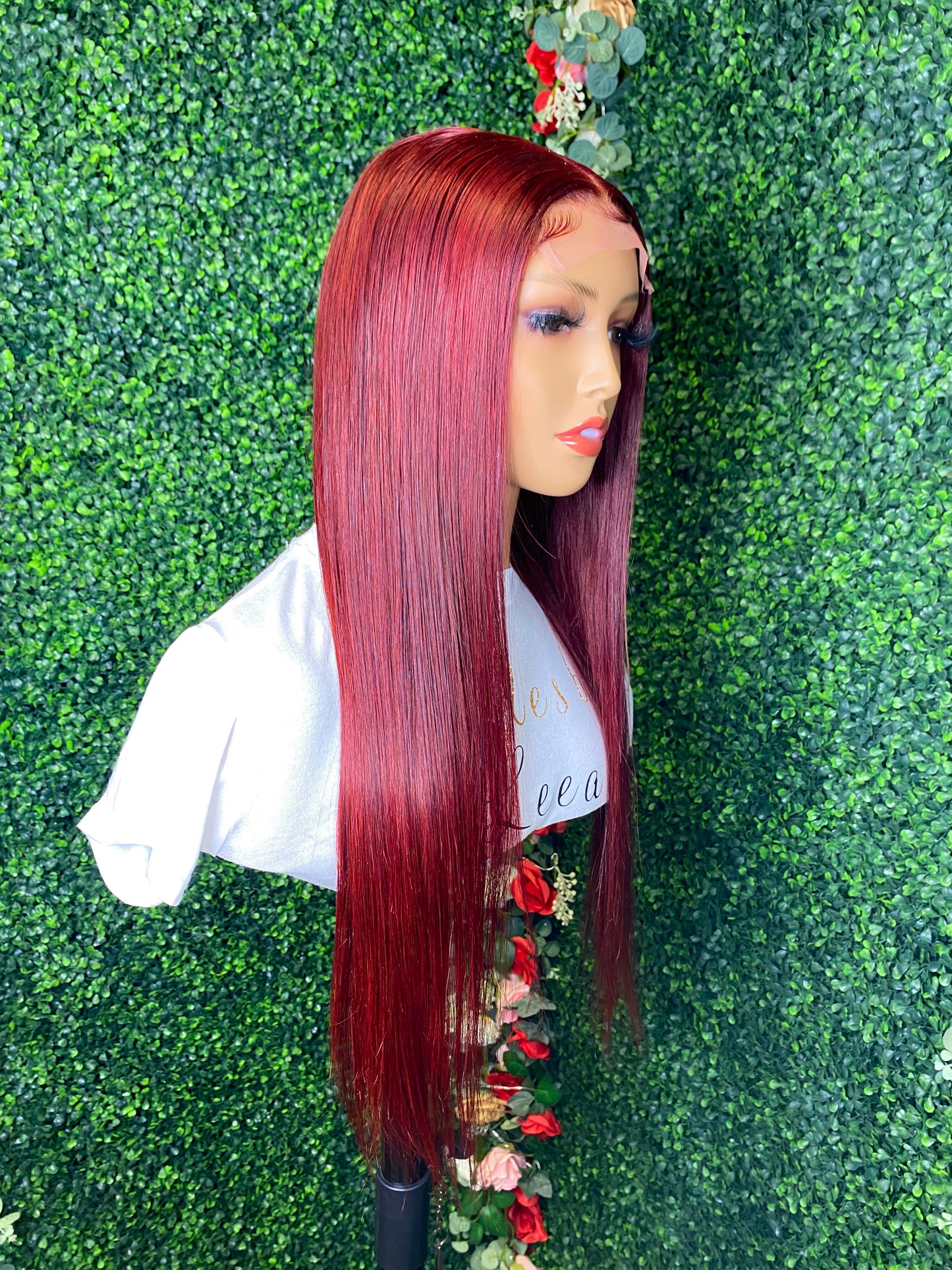 22 INCH CLOSURE DEEP RED LACE WIG