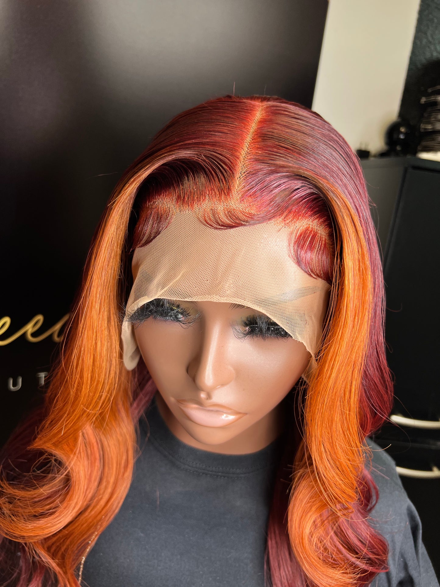 LACE FRONTAL WIG ORANGE STRIPE/ BURGUNDY 20 INCH