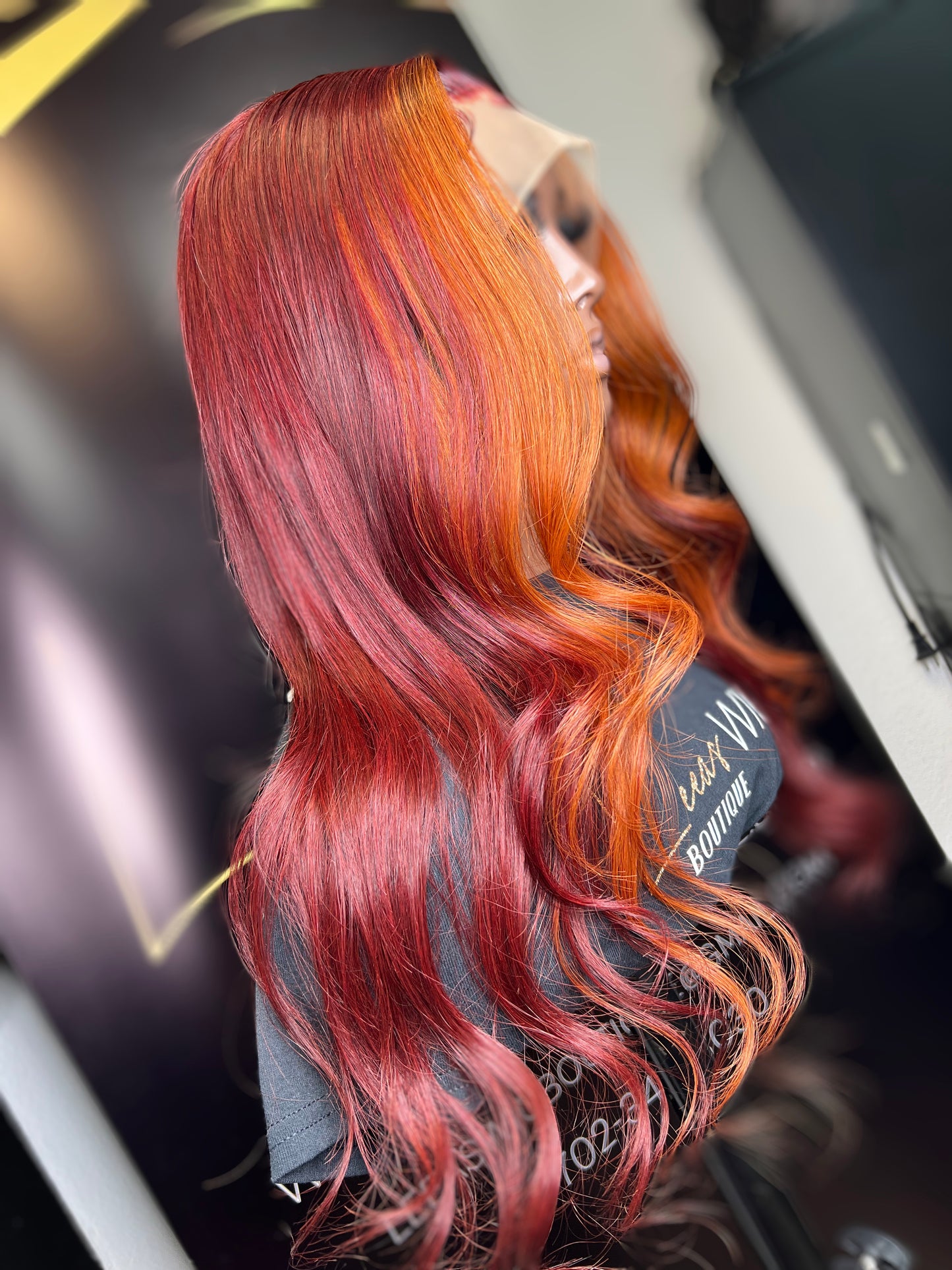 LACE FRONTAL WIG ORANGE STRIPE/ BURGUNDY 20 INCH