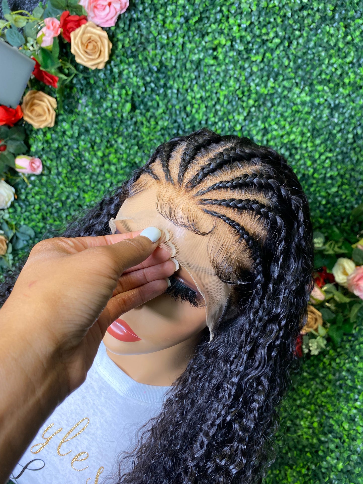 20 INCH FRONTAL LACE BRAIDED EXOTIC CURLY NATURAL BLACK WIG