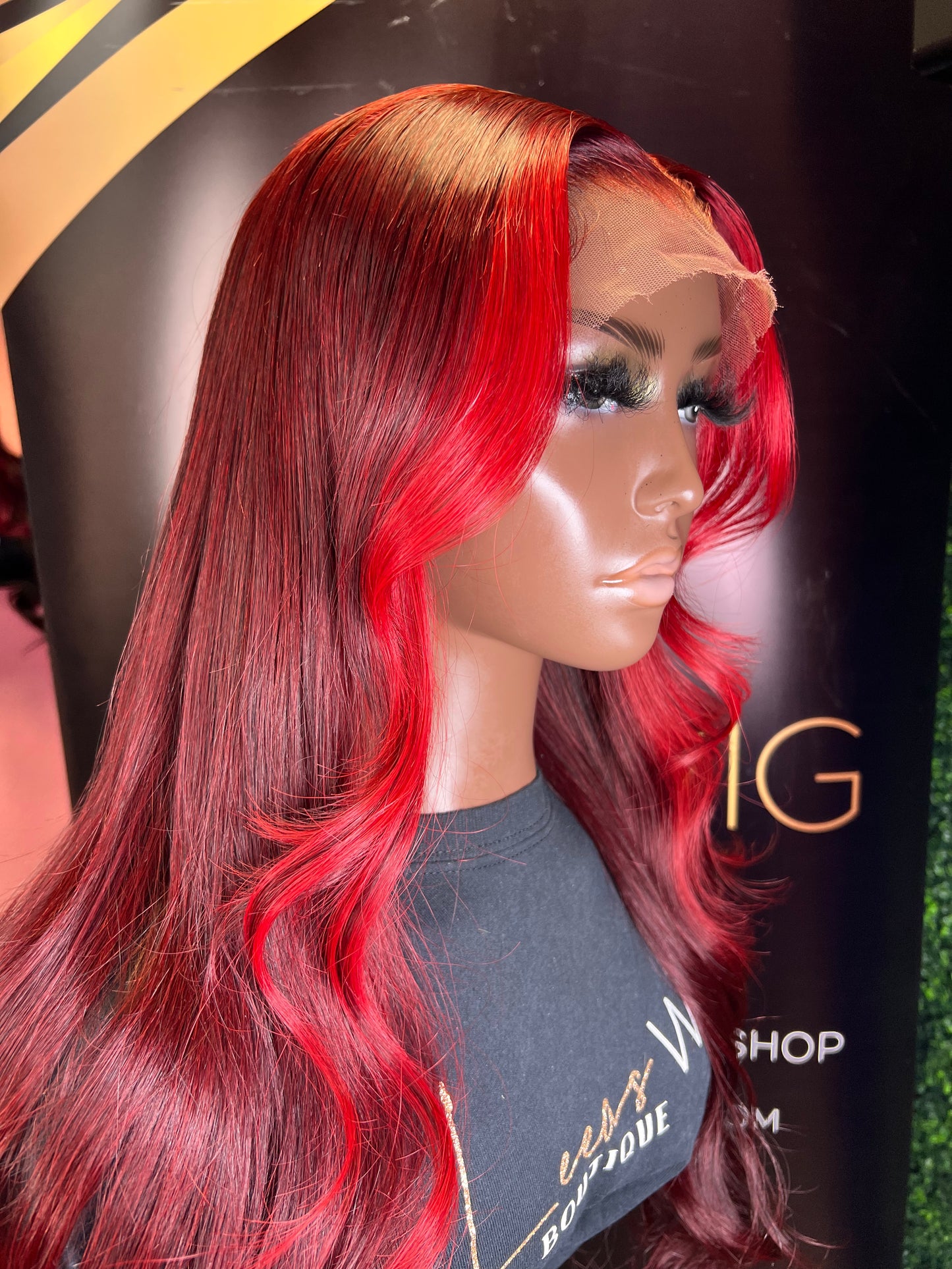 24 INCH HD FRONTAL DEEP BURGUNDY RED STRIPE LACE WIG