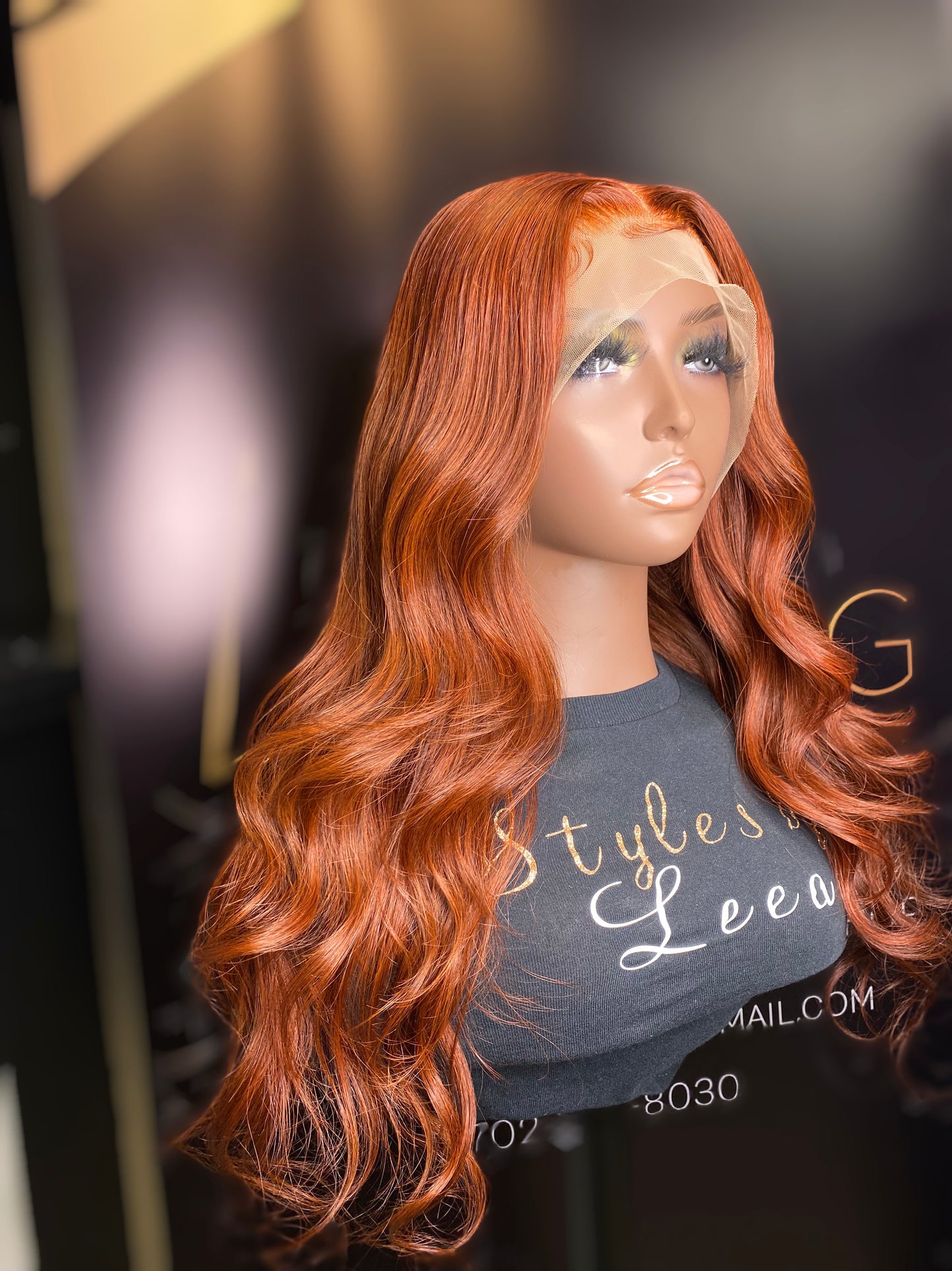 22 INCH DEEP BURNT ORANGE FRONTAL LACE WIG
