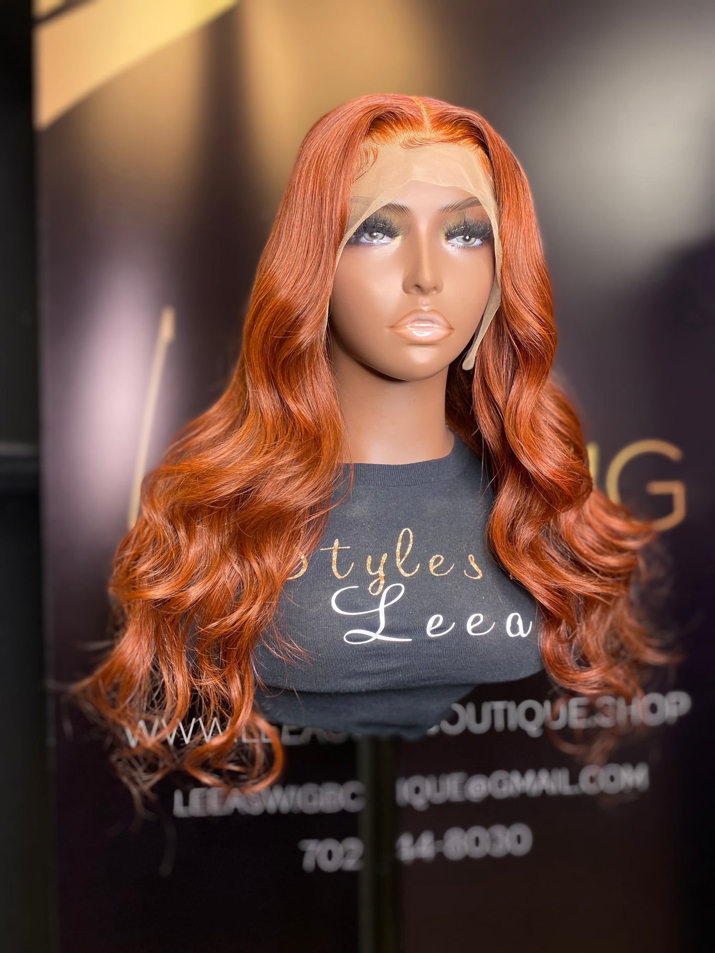 22 INCH DEEP BURNT ORANGE FRONTAL LACE WIG