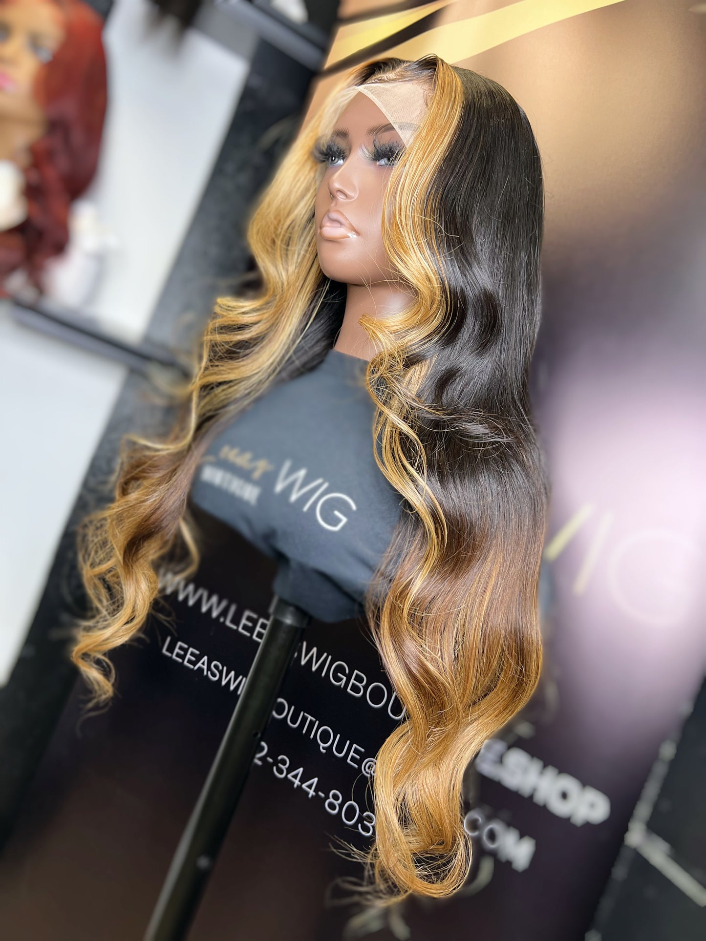 26 INCH FRONTAL LACE WIG BLONDE STRIPE OMBRE