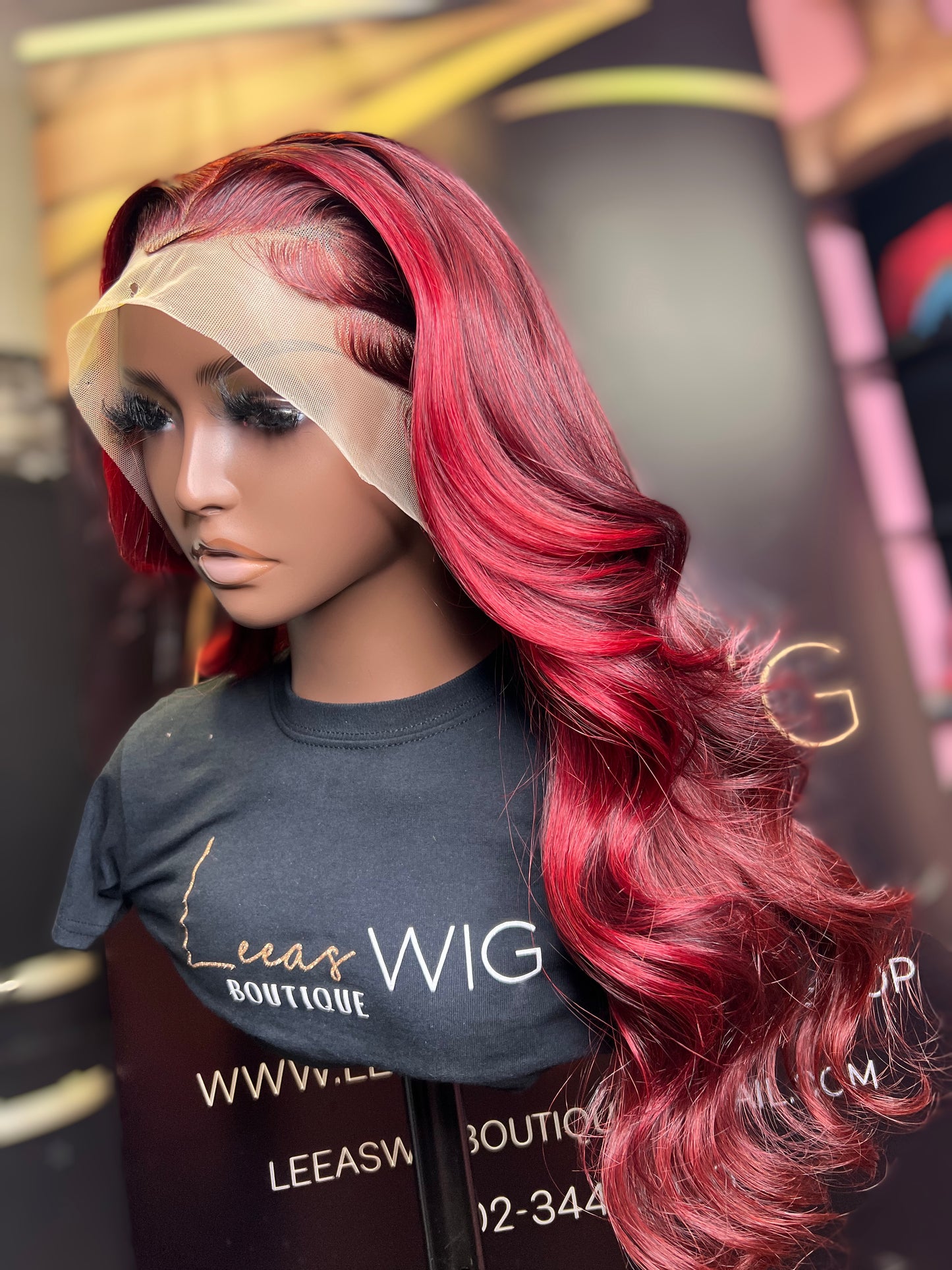 20 INCH FRONTAL DEEP BURGUNDY RED STRIPE LACE WIG