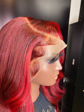 Load image into Gallery viewer, 22 INCH FRONTAL DEEP BURGUNDY RED STRIPE LACE WIG
