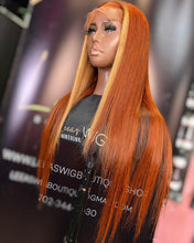 Load image into Gallery viewer, HD 22 INCH BURNT ORANGE/ BLONDE STRIPE FRONTAL LACE WIG
