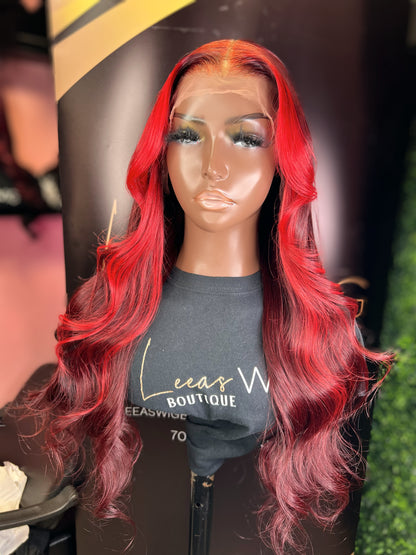 24 INCH HD FRONTAL DEEP BURGUNDY RED STRIPE LACE WIG