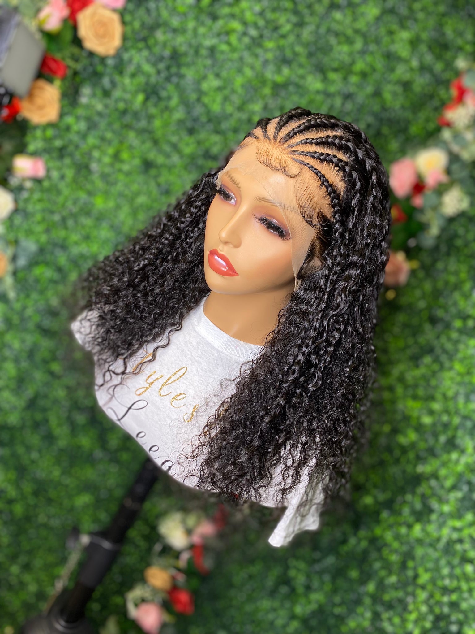 20 INCH FRONTAL LACE BRAIDED EXOTIC CURLY NATURAL BLACK WIG – Styles by Leea