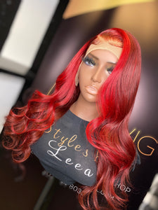 22 INCH FRONTAL DEEP BURGUNDY RED STRIPE LACE WIG