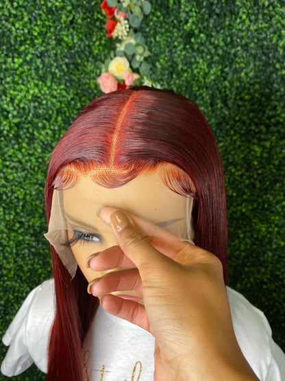 22 INCH FRONTAL LACE DEEP RED LACE WIG