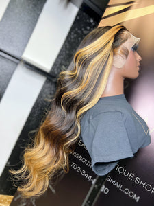 26 INCH FRONTAL LACE WIG BLONDE STRIPE OMBRE