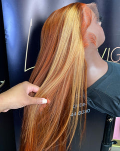 HD 22 INCH BURNT ORANGE/ BLONDE STRIPE FRONTAL LACE WIG