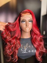 Load image into Gallery viewer, 22 INCH FRONTAL DEEP BURGUNDY RED STRIPE LACE WIG
