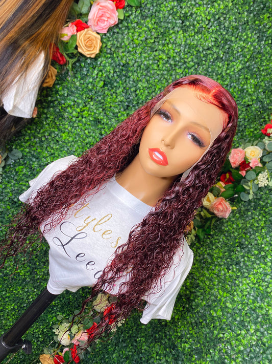 22 INCH FRONTAL LACE BURGUNDY EXOTIC CURLY NATURAL BLACK WIG