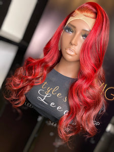 22 INCH FRONTAL DEEP BURGUNDY RED STRIPE LACE WIG