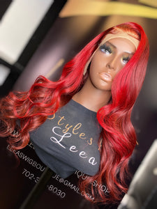 22 INCH FRONTAL DEEP BURGUNDY RED STRIPE LACE WIG