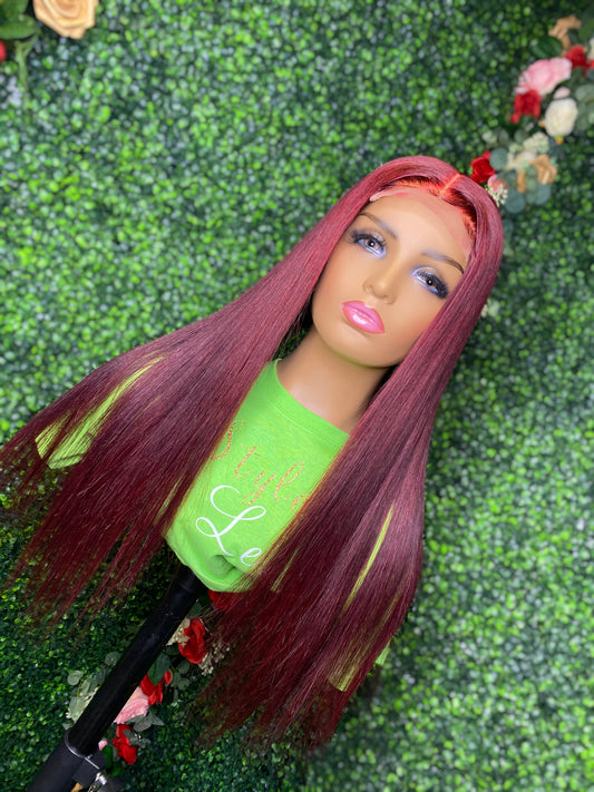 CLOSURE 20 INCH DEEP RED LACE WIG