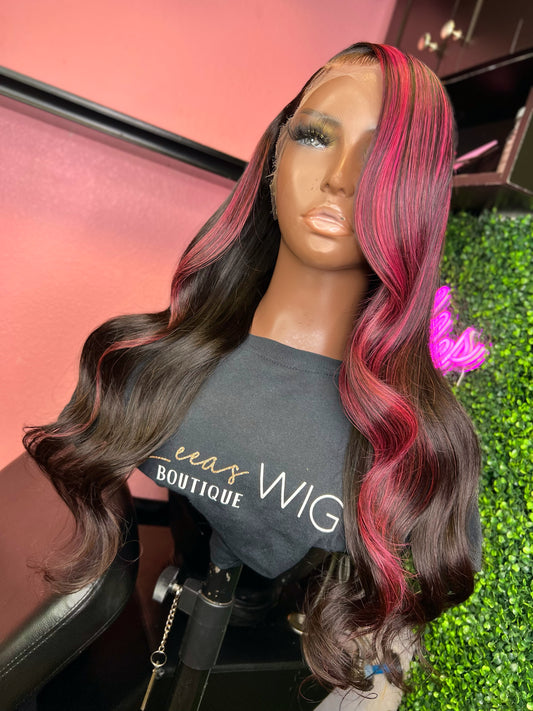 22 INCH HD LACE FRONTAL PINK HIGHLIGHTS WIG