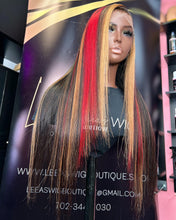 Load image into Gallery viewer, HD 24 INCH HIGHLIGHTS RED/ BLONDE/ BLACK STRIPE FRONTAL LACE WIG
