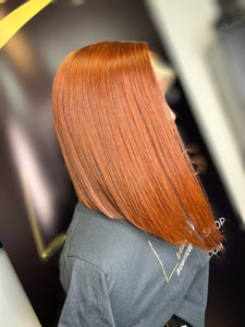 10 INCH FRONTAL BURNT ORANGE ASYMMETRICAL BOB WIG