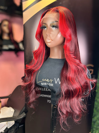 24 INCH HD FRONTAL DEEP BURGUNDY RED STRIPE LACE WIG