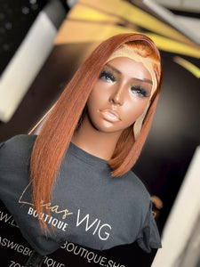 10 INCH FRONTAL BURNT ORANGE ASYMMETRICAL BOB WIG