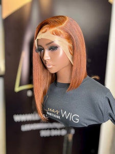 10 INCH FRONTAL BURNT ORANGE ASYMMETRICAL BOB WIG