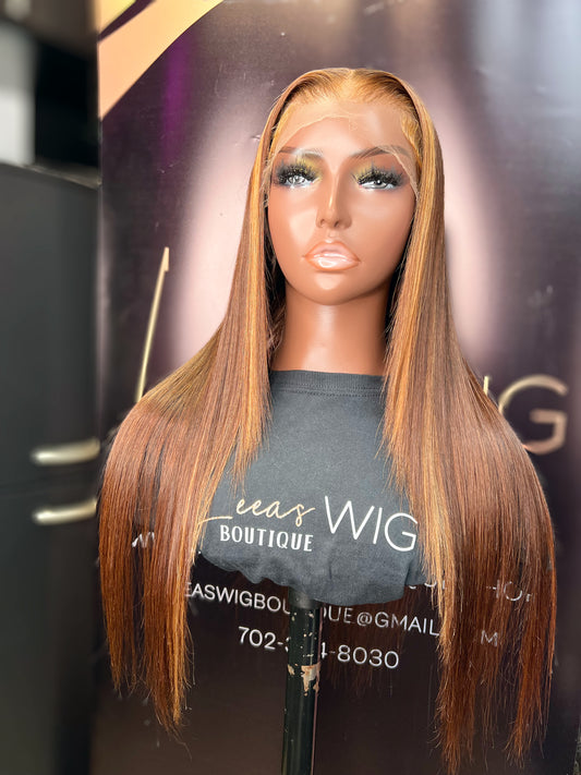 HD 22 INCH CHOCOLATE BROWN/BLONDE STRIPE FRONTAL LACE WIG