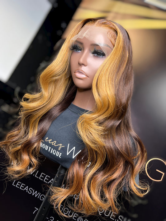 HD LACE FRONTAL WIG BLONDE STRIPE/ CHOCOLATE OMBRÉ 22 Inch