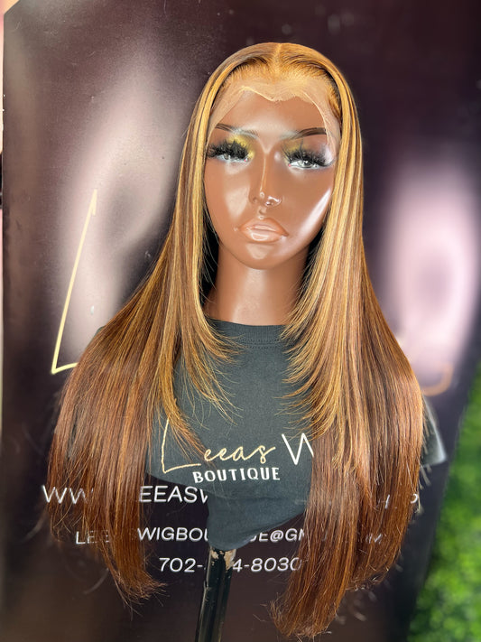 22 INCH HD CHOCOLATE BROWN/BLONDE HIGHLIGHTS FRONTAL LACE WIG