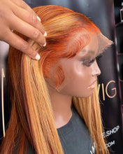 Load image into Gallery viewer, HD 22 INCH BURNT ORANGE/ BLONDE STRIPE FRONTAL LACE WIG
