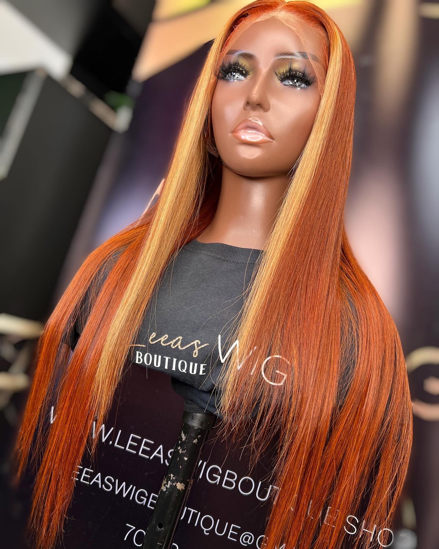 HD 22 INCH BURNT ORANGE BLONDE STRIPE FRONTAL LACE WIG Styles