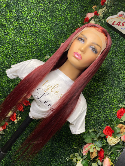 22 INCH FRONTAL LACE DEEP RED LACE WIG