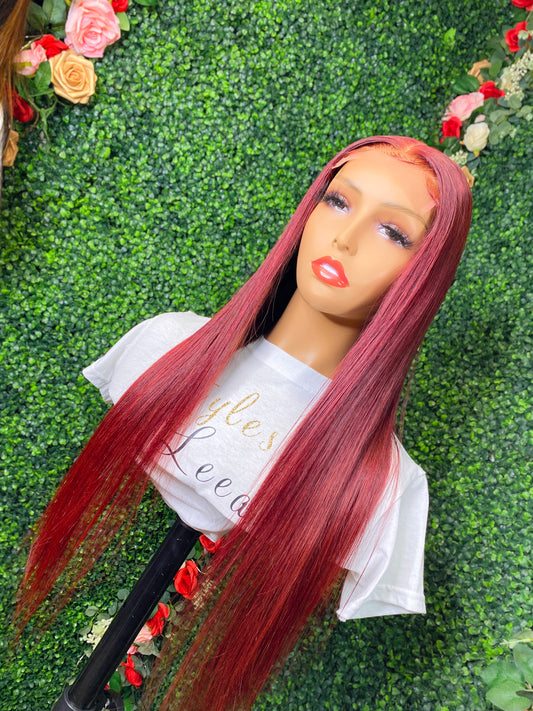 22 INCH CLOSURE DEEP RED LACE WIG