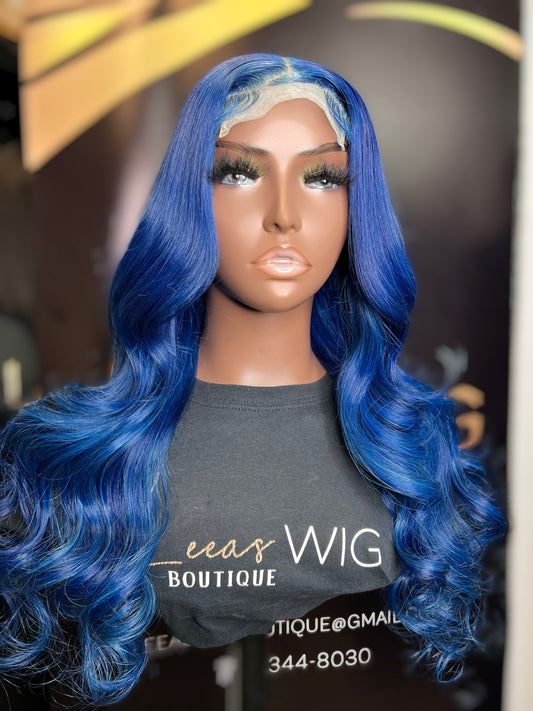 DEEP BLUE LACE CLOSURE WIG 20 INCHES